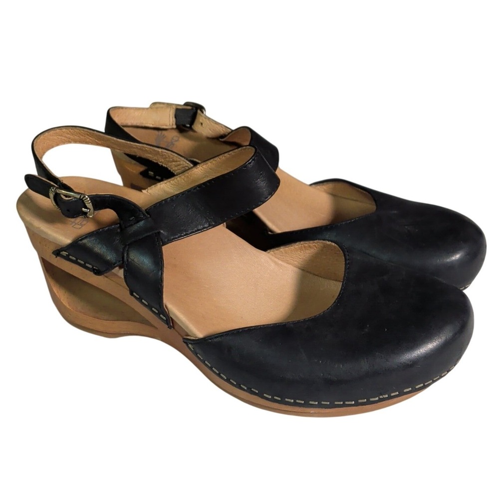 Dansko Taci Mary Jane Clogs Womens Size 9.5 Cut Out Wedge Heel Cottage Chunky
